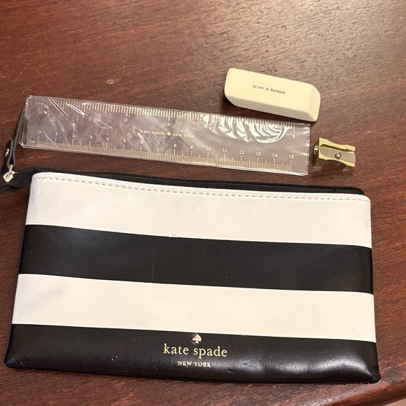 Kate Spade Black and White Striped Pencil bag w/supplies - Picture 1 of 3